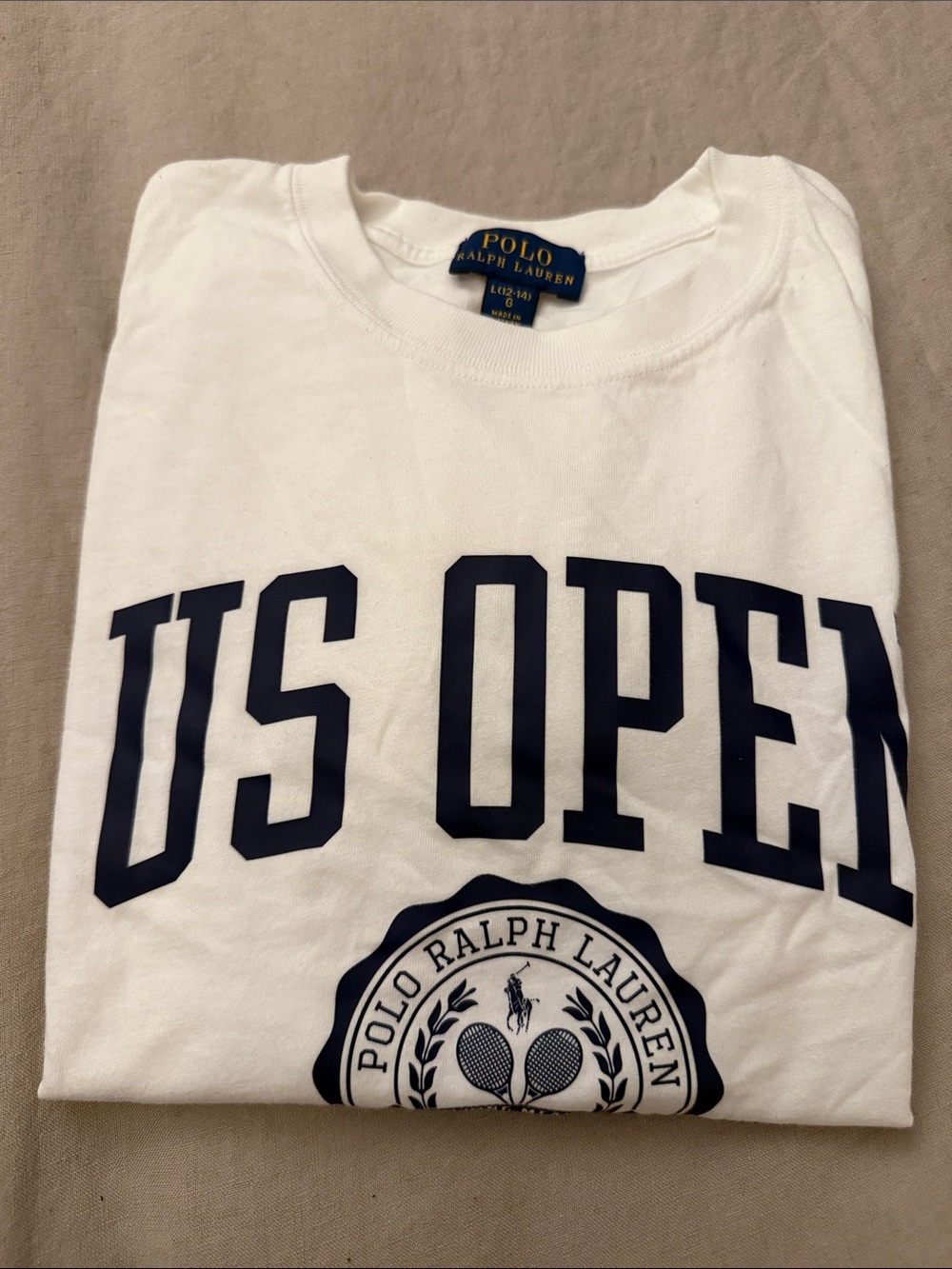 Polo by Ralph Lauren Kids White US Open Graphic Tee with Navy Print size 12-14